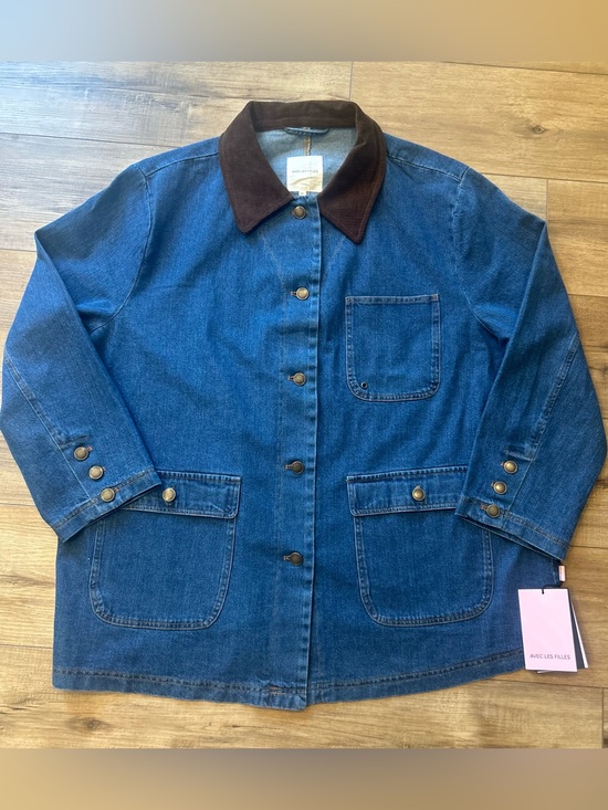Avec Les Filles Jackets & Blazers - Avec les Filles Medium Blue Denim Relaxed Barn Chore Jacket Corduroy Collar 2X
